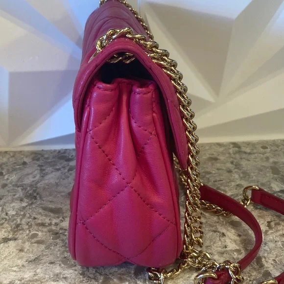 Michael Kors Sloan pink/raspberry soft leather quilted Crossbody purse bag - Picture 5 of 10